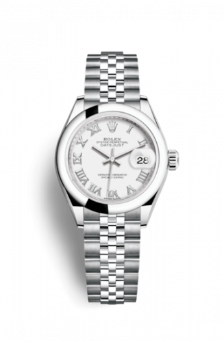 Remontoir à montres pour montre Rolex Lady-Datejust Lady-Datejust 28 Stainless Steel Domed / Jubilee / Blanc Roman