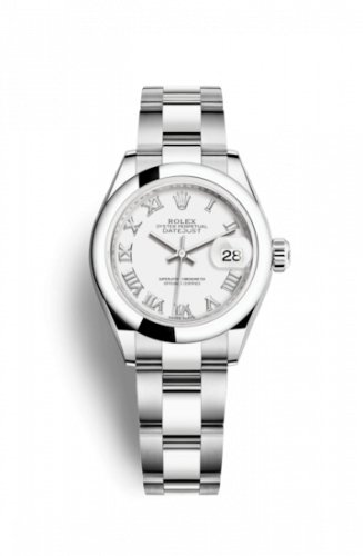 Remontoir à montres pour montre Rolex Lady-Datejust Lady-Datejust 28 Stainless Steel Domed / Oyster / Blanc Roman