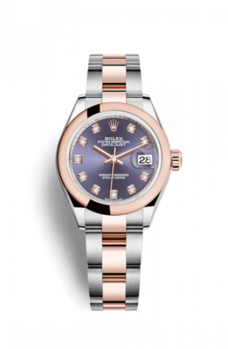 Remontoir à montres pour montre Rolex Lady-Datejust Lady-Datejust 28 Rolesor Rose Domed / Oyster / Aubergine Diamonds