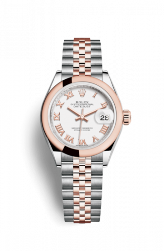 Remontoir à montres pour montre Rolex Lady-Datejust Lady-Datejust 28 Rolesor Rose Domed / Jubilee / Blanc Roman