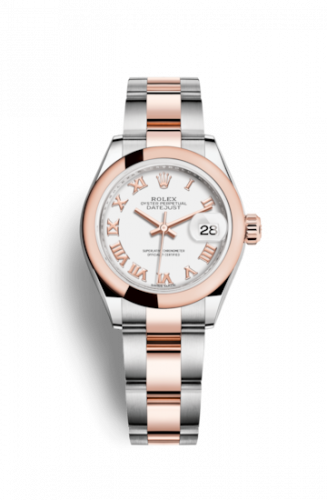 Remontoir à montres pour montre Rolex Lady-Datejust Lady-Datejust 28 Rolesor Rose Domed / Oyster / Blanc Roman
