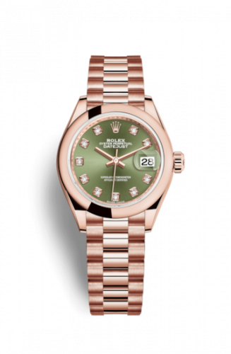 Remontoir à montres pour montre Rolex Lady-Datejust Lady-Datejust 28 Everose Domed / President / Olive Verte Diamond