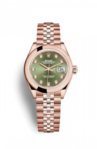 Remontoir à montres pour montre Rolex Lady-Datejust Lady-Datejust 28 Everose Domed / Jubilee / Olive Verte Diamond