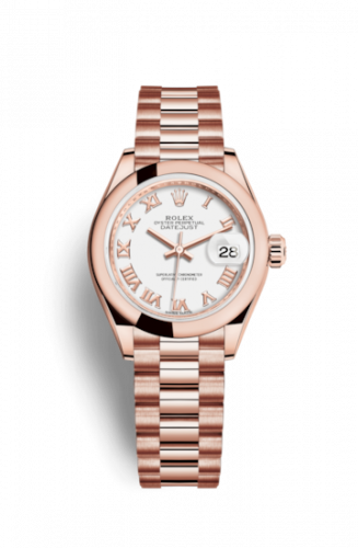 Remontoir à montres pour montre Rolex Lady-Datejust Lady-Datejust 28 Everose Domed / President / Blanc Roman