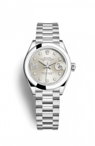 Remontoir à montres pour montre Rolex Lady-Datejust Lady-Datejust 28 Platinum Domed / President / Argent Diamond