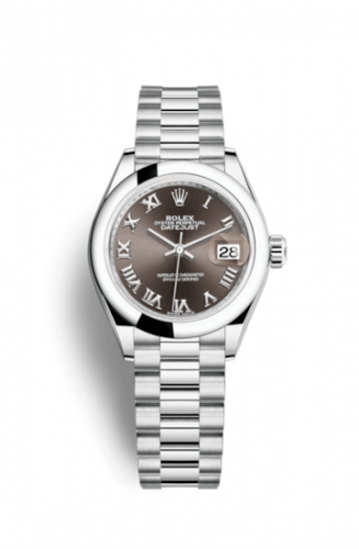 Remontoir à montres pour montre Rolex Lady-Datejust Lady-Datejust 28 Platinum Domed / President / Dark Gris Roman