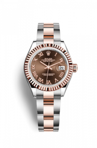 Remontoir à montres pour montre Rolex Lady-Datejust Lady-Datejust 28 Rolesor Rose Fluted / Oyster / Chocolate Roman