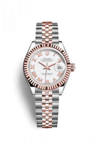 Remontoir à montres pour montre Rolex Lady-Datejust Lady-Datejust 28 Rolesor Rose Fluted / Jubilee / Blanc Roman