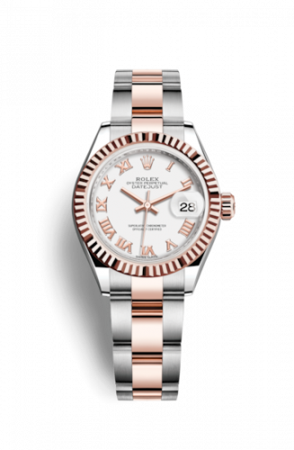 Remontoir à montres pour montre Rolex Lady-Datejust Lady-Datejust 28 Rolesor Rose Fluted / Oyster / Blanc Roman