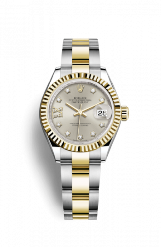 Remontoir à montres pour montre Rolex Lady-Datejust Lady-Datejust 28 Rolesor Yellow Fluted / Oyster / Argent Diamond