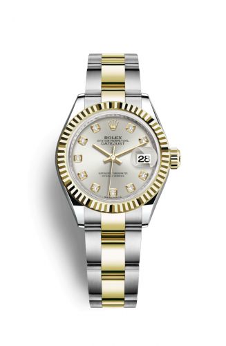Remontoir à montres pour montre Rolex Lady-Datejust Lady-Datejust 28 Rolesor Yellow Fluted / Oyster / Argent Diamond