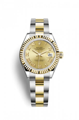 Remontoir à montres pour montre Rolex Lady-Datejust Lady-Datejust 28 Rolesor Yellow Fluted / Oyster / Champagne Roman