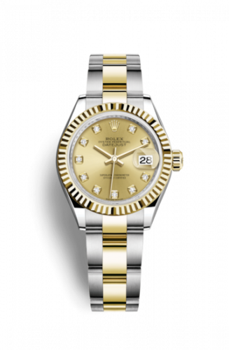Remontoir à montres pour montre Rolex Lady-Datejust Lady-Datejust 28 Rolesor Yellow Fluted / Oyster / Champagne Diamond