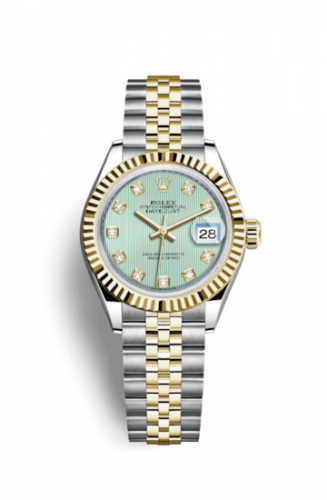 Remontoir à montres pour montre Rolex Lady-Datejust Lady-Datejust 28 Rolesor Yellow Fluted / Jubilee / Mint Verte Tuxedo