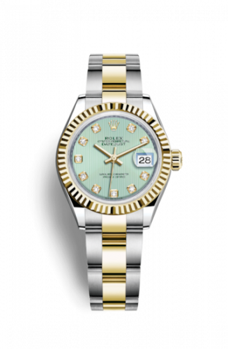 Remontoir à montres pour montre Rolex Lady-Datejust Lady-Datejust 28 Rolesor Yellow Fluted / Oyster / Mint Verte Tuxedo