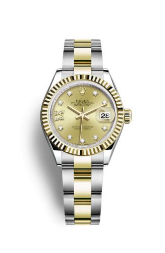 Remontoir à montres pour montre Rolex Lady-Datejust Lady-Datejust 28 Rolesor Yellow Fluted / Oyster / Champagne Diamond