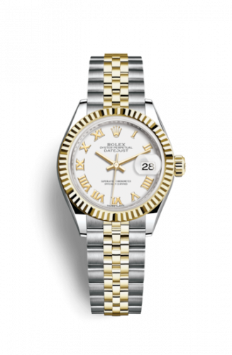 Remontoir à montres pour montre Rolex Lady-Datejust Lady-Datejust 28 Rolesor Yellow Fluted / Jubilee / Blanc Roman