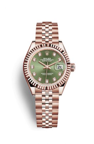 Remontoir à montres pour montre Rolex Lady-Datejust Lady-Datejust 28 Everose Fluted / Jubilee / Olive Verte Diamond
