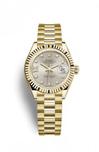 Remontoir à montres pour montre Rolex Lady-Datejust Lady-Datejust 28 Yellow Or Fluted / President / Argent Diamond