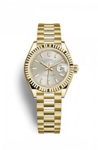 Remontoir à montres pour montre Rolex Lady-Datejust Lady-Datejust 28 Yellow Or Fluted / President / Argent