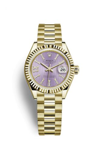 Remontoir à montres pour montre Rolex Lady-Datejust Lady-Datejust 28 Yellow Or Fluted / President / Lilac Diamond