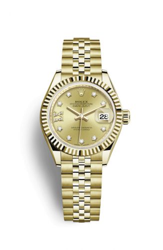 Remontoir à montres pour montre Rolex Lady-Datejust Lady-Datejust 28 Yellow Or Fluted / Jubilee / Champagne Diamond