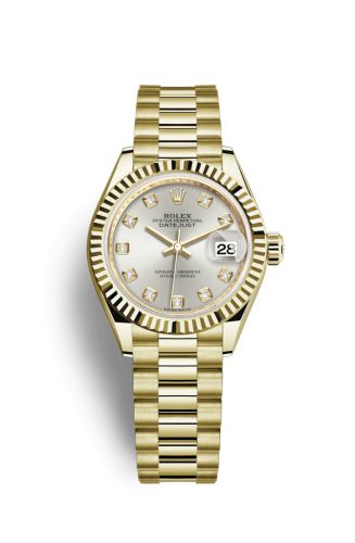 Remontoir à montres pour montre Rolex Lady-Datejust Lady-Datejust 28 Yellow Or Fluted / President / Argent Diamond