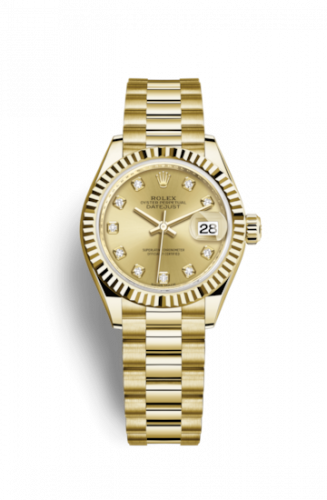 Remontoir à montres pour montre Rolex Lady-Datejust Lady-Datejust 28 Yellow Or Fluted / President / Champagne Diamond