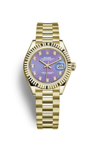 Remontoir à montres pour montre Rolex Lady-Datejust Lady-Datejust 28 Yellow Or Fluted / President / Lavender Diamond