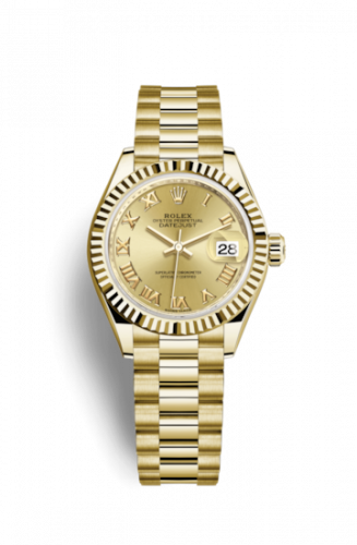 Remontoir à montres pour montre Rolex Lady-Datejust Lady-Datejust 28 Yellow Or Fluted / President / Champagne Roman
