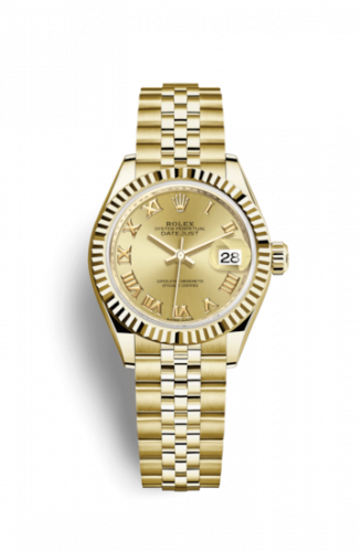 Remontoir à montres pour montre Rolex Lady-Datejust Lady-Datejust 28 Yellow Or Fluted / Jubilee / Champagne Roman