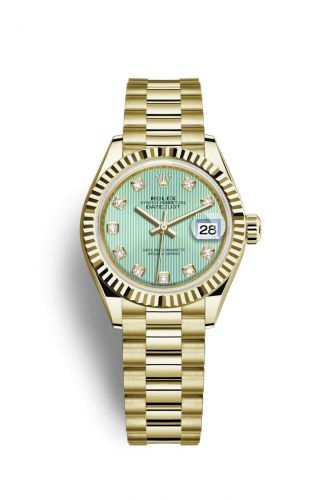 Remontoir à montres pour montre Rolex Lady-Datejust Lady-Datejust 28 Yellow Or Fluted / President / Verte Diamond