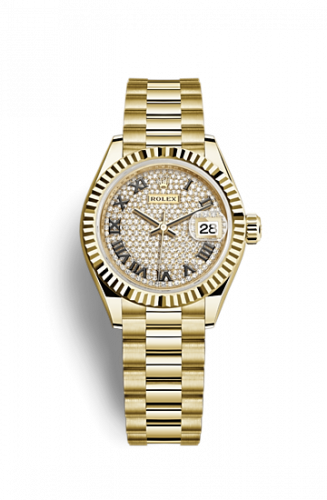 Remontoir à montres pour montre Rolex Lady-Datejust Lady-Datejust 28 Yellow Or Fluted / President / Paved Roman