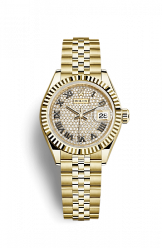Remontoir à montres pour montre Rolex Lady-Datejust Lady-Datejust 28 Yellow Or Fluted / Jubilee / Paved Roman