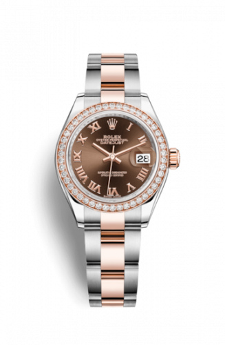 Remontoir à montres pour montre Rolex Lady-Datejust Lady-Datejust 28 Rolesor Rose Diamond / Oyster / Chocolate Roman