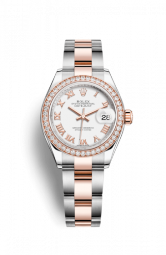 Remontoir à montres pour montre Rolex Lady-Datejust Lady-Datejust 28 Rolesor Rose Diamond / Oyster / Blanc Roman