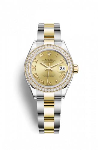 Remontoir à montres pour montre Rolex Lady-Datejust Lady-Datejust 28 Rolesor Yellow Diamond / Oyster / Champagne Roman