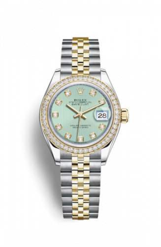 Remontoir à montres pour montre Rolex Lady-Datejust Lady-Datejust 28 Rolesor Yellow Diamond / Jubilee / Mint Verte Diamond