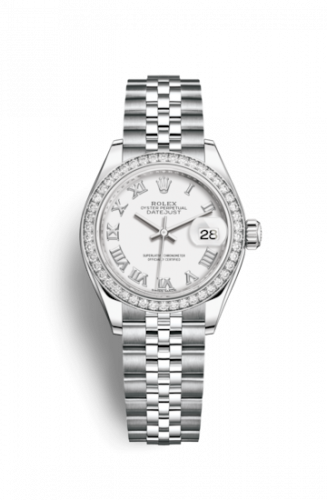 Remontoir à montres pour montre Rolex Lady-Datejust Lady-Datejust 28 Stainless Steel / Diamond / Blanc - Roman / Jubilee