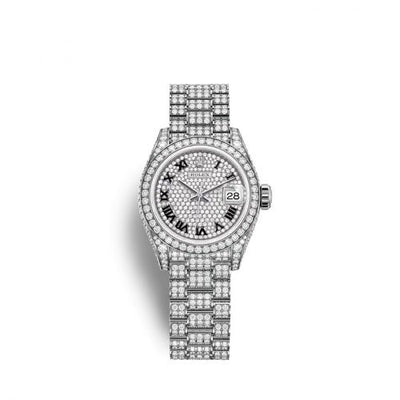 Remontoir à montres pour montre Rolex Lady-Datejust Lady-Datejust 28 Or Blanc / Diamond / Paved - Roman / President