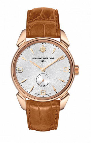 Remontoir à montres pour montre Cuervo y Sobrinos Historiador Historiador Flameante Rose Or / Argent / Alligator