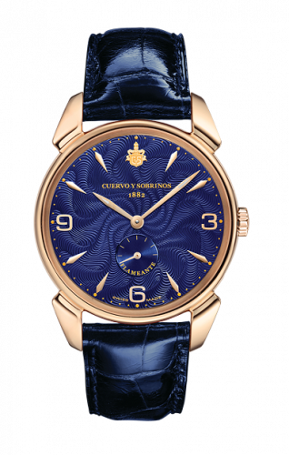 Remontoir à montres pour montre Cuervo y Sobrinos Historiador Historiador Flameante Rose Or / Bleu / Alligator