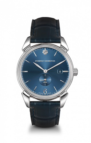 Remontoir à montres pour montre Cuervo y Sobrinos Historiador Historiador Segundos Pequeños Stainless Steel / Bleu / Alligator