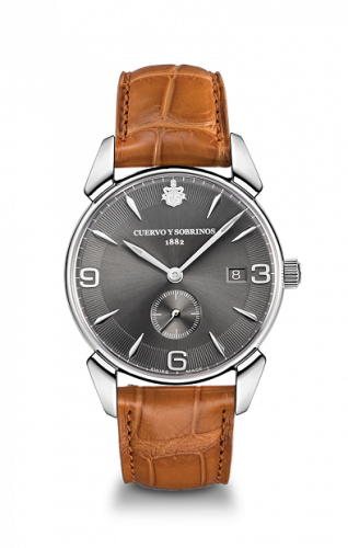 Remontoir à montres pour montre Cuervo y Sobrinos Historiador Historiador Segundos Pequeños Vintage Stainless Steel / Noire / Alligator