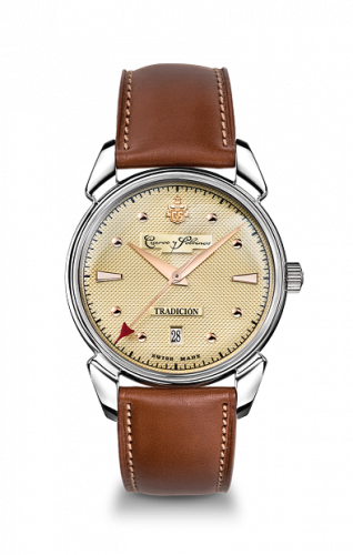 Remontoir à montres pour montre Cuervo y Sobrinos Historiador Historiador Tradición Stainless Steel / Salmon / Alligator