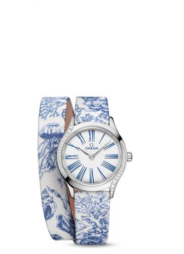 Watch Winder for watch Omega Trésor Mini Trésor Quartz 26 Stainless Steel - Diamond / White - Blue / Toile de Jouy - Double Tour