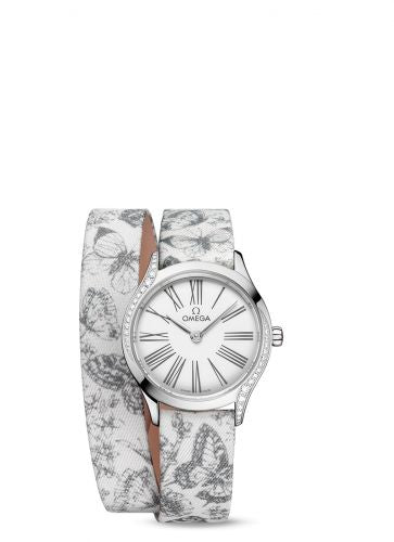 Watch Winder for watch Omega Trésor Mini Trésor Quartz 26 Stainless Steel - Diamond / White - Grey / Toile de Jouy - Double Tour