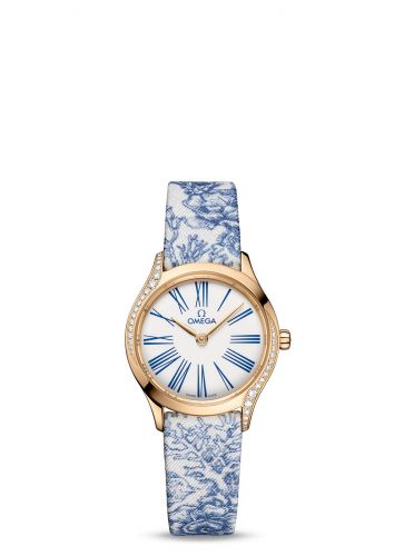 Watch Winder for watch Omega Trésor Mini Trésor Quartz 26 Moonshine Gold - Diamond / White - Blue / Toile de Jouy