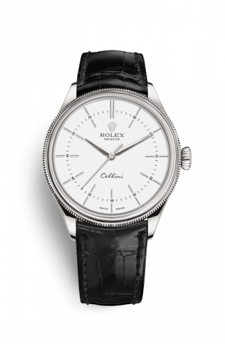 Remontoir à montres pour montre Rolex Cellini Cellini Time Or Blanc / Blanc / Alligator Noire