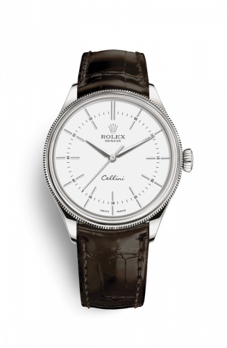 Remontoir à montres pour montre Rolex Cellini Cellini Time Or Blanc / Blanc / Alligator Marron